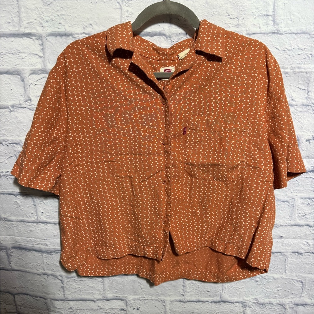 Levi's Rust Orange Patterned Crop Button-Up Top